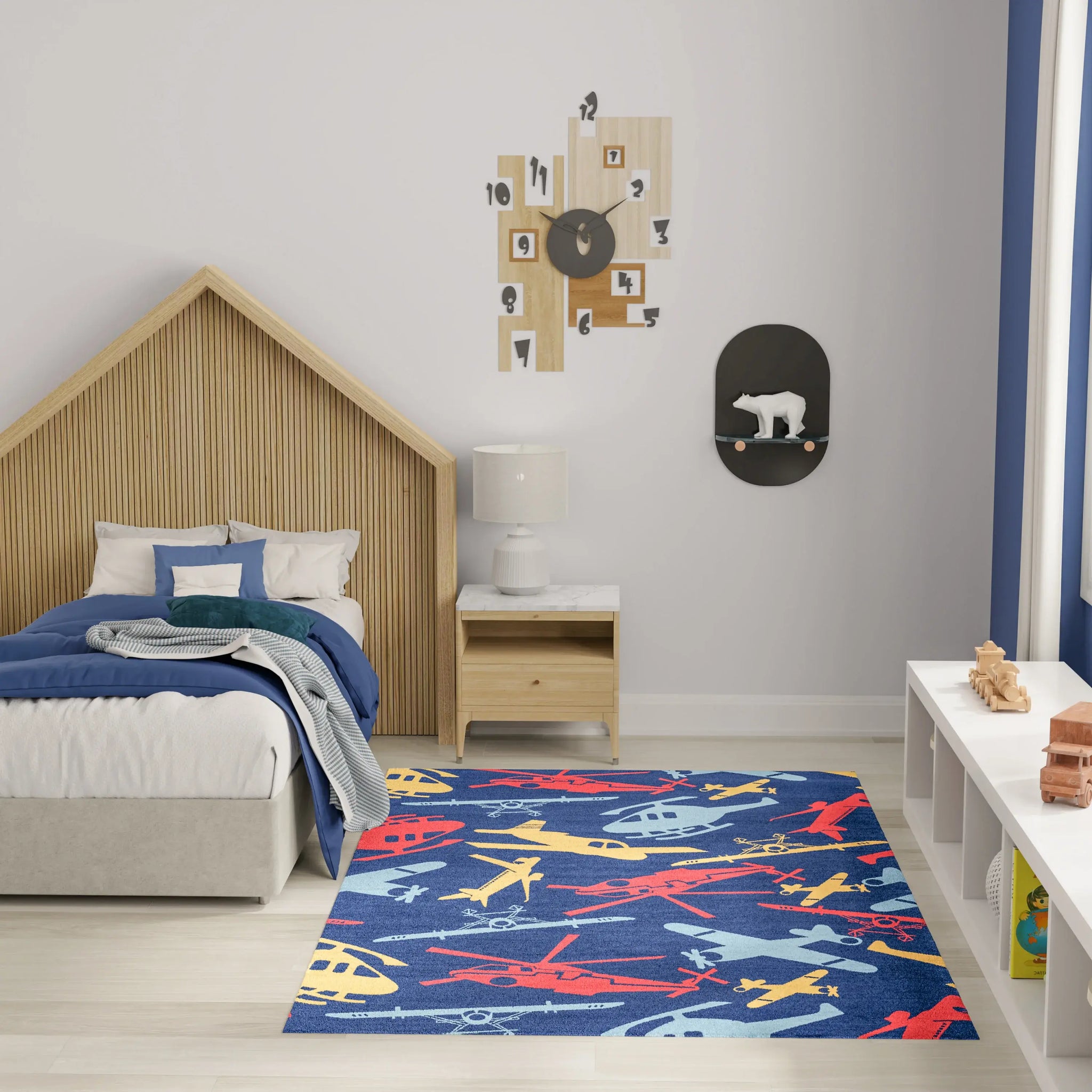 5' X 7' Blue Yellow And Red Helicopter Youthful Washable Area Rug - Homeroots - Flyclothing LLC