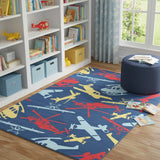 5' X 7' Blue Yellow And Red Helicopter Youthful Washable Area Rug - Homeroots - Flyclothing LLC