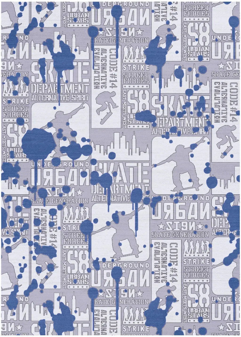 5' X 7' Blue And Gray Skateboard Youthful Washable Area Rug - Homeroots - Flyclothing LLC