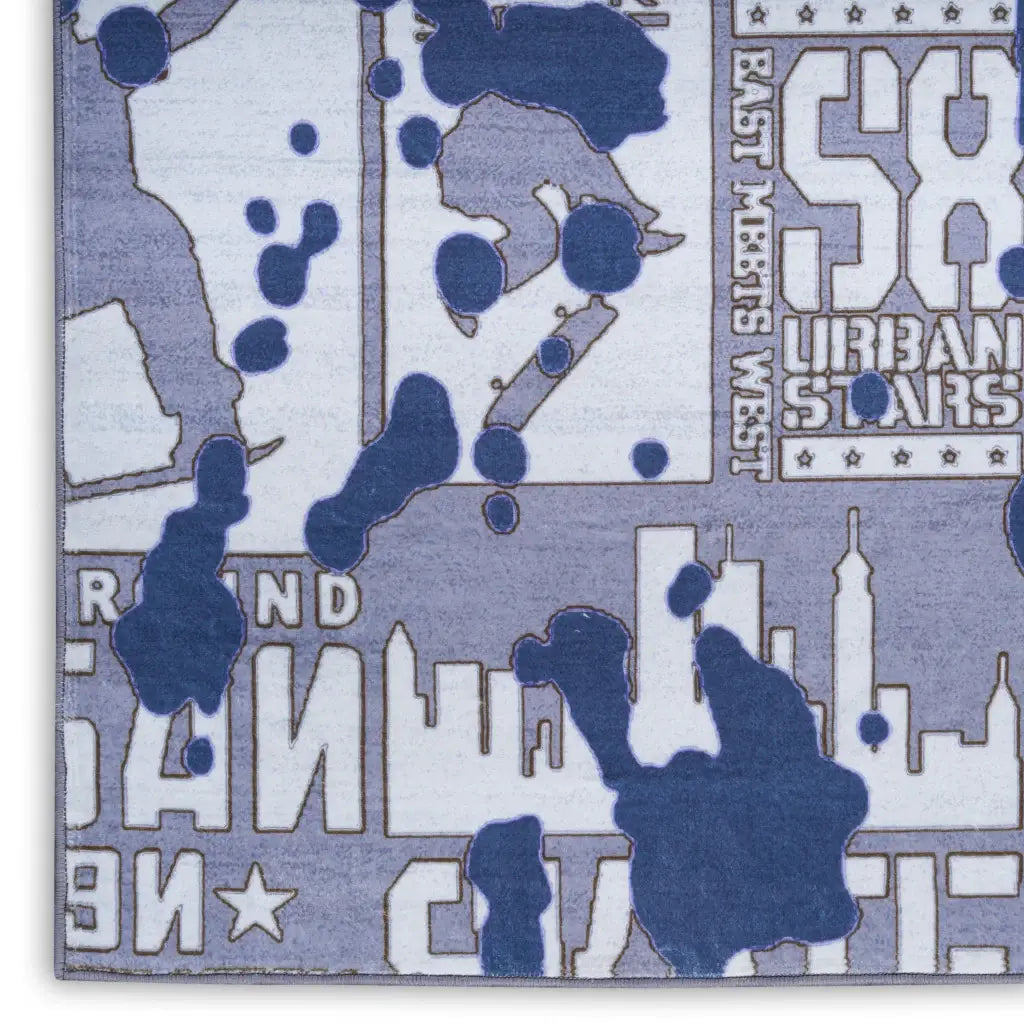 5' X 7' Blue And Gray Skateboard Youthful Washable Area Rug - Homeroots - Flyclothing LLC