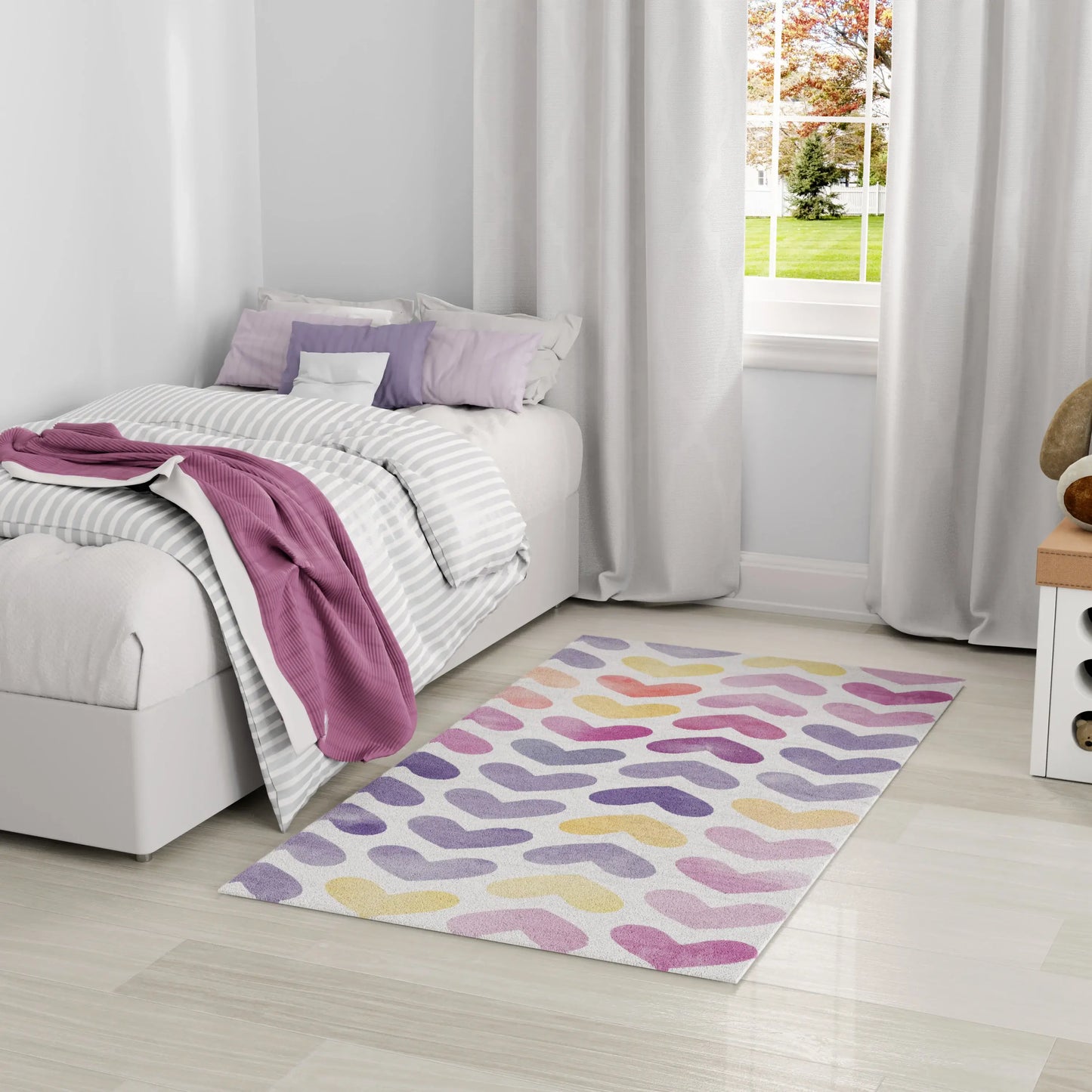 5' X 7' Ivory Pink And Purple Heart Youthful Washable Area Rug - Homeroots - Flyclothing LLC