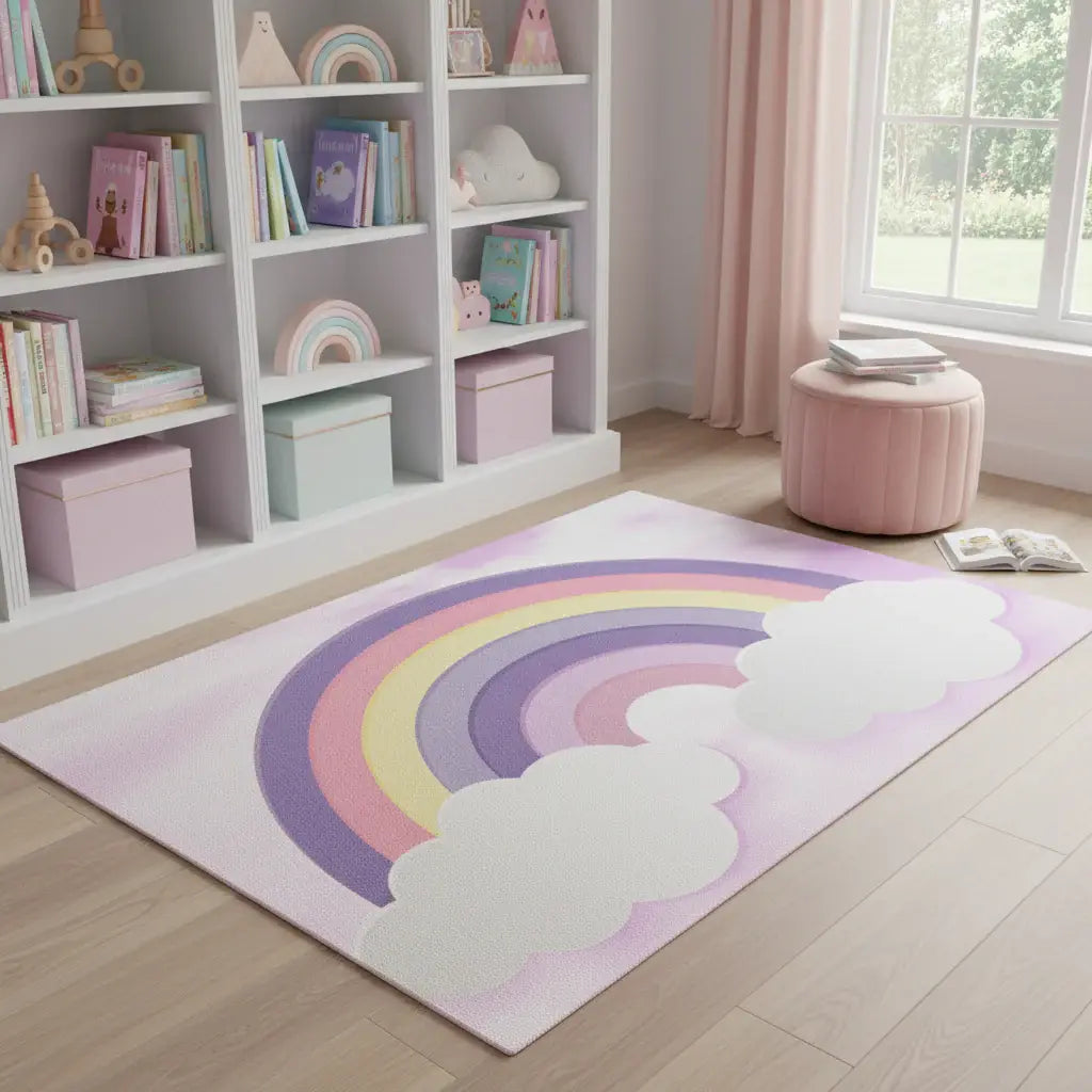 5' X 7' Pink And Purple Rainbows Youthful Washable Area Rug - Homeroots - Flyclothing LLC