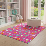 5' X 7' Pink And Blue Ice Cream and Donut Youthful Washable Area Rug - Homeroots - Flyclothing LLC
