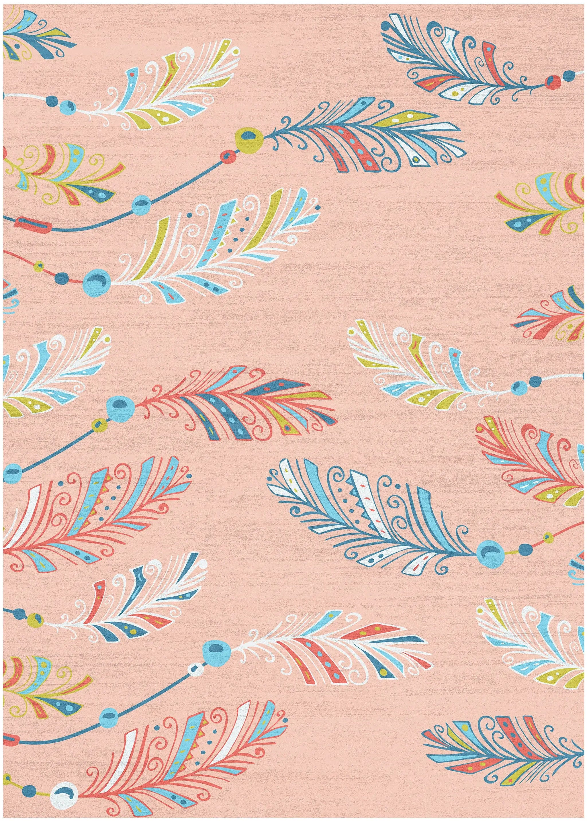 5' X 7' Coral And Aqua Feathers Youthful Washable Area Rug - Homeroots - Flyclothing LLC