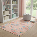 5' X 7' Coral And Aqua Feathers Youthful Washable Area Rug - Homeroots - Flyclothing LLC