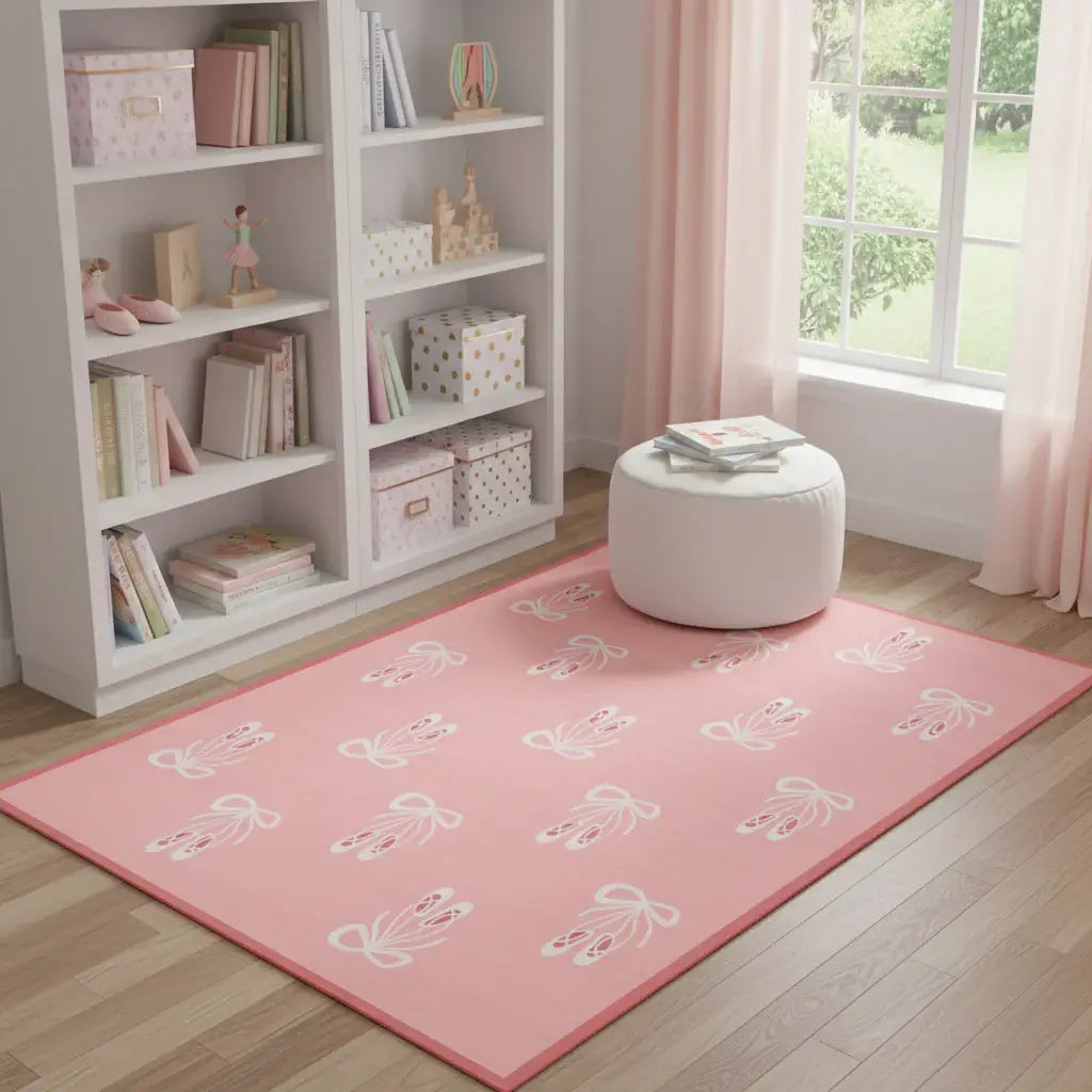 5' X 7' Pink And Ivory Bow Youthful Washable Area Rug - Homeroots - Flyclothing LLC