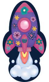 5' X 7' Purple Pink And Blue Spaceships Youthful Washable Area Rug - Homeroots - Flyclothing LLC