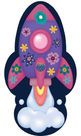 5' X 7' Purple Pink And Blue Spaceships Youthful Washable Area Rug - Homeroots - Flyclothing LLC