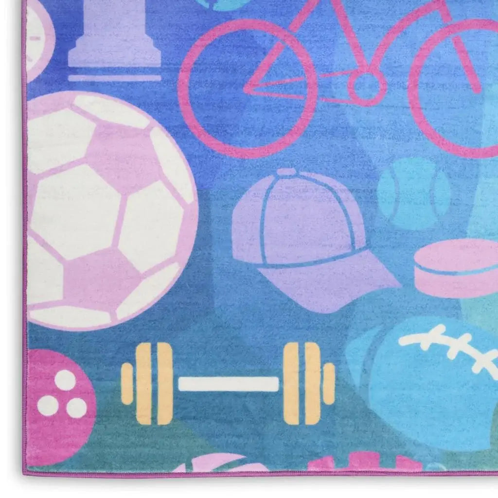 5' X 7' Purple Pink And Blue Sports Youthful Washable Area Rug - Homeroots - Flyclothing LLC