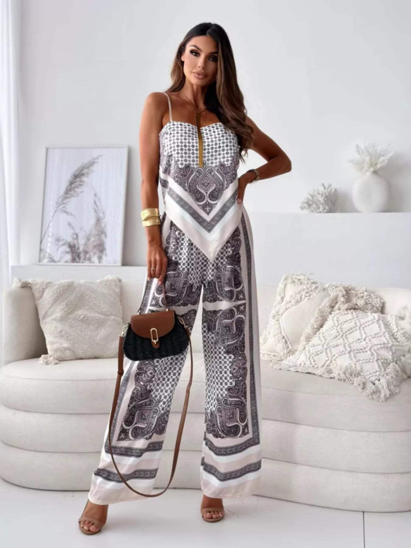 Printed Cami and Wide Leg Pants Set - Trendsi - Flyclothing LLC