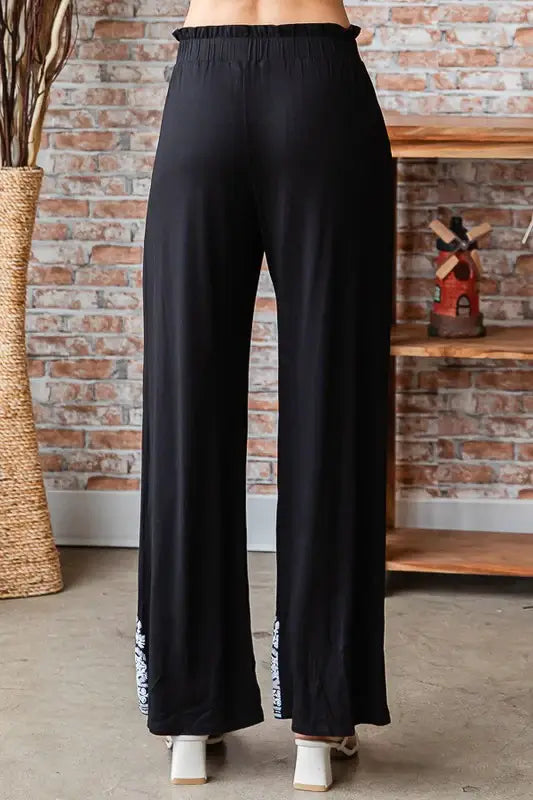 Heimish Full Size Solid Damask Casual Pants Plus Size - Trendsi - Flyclothing LLC