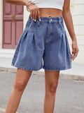 Ruched Half Elastic Waist Denim Shorts - Trendsi