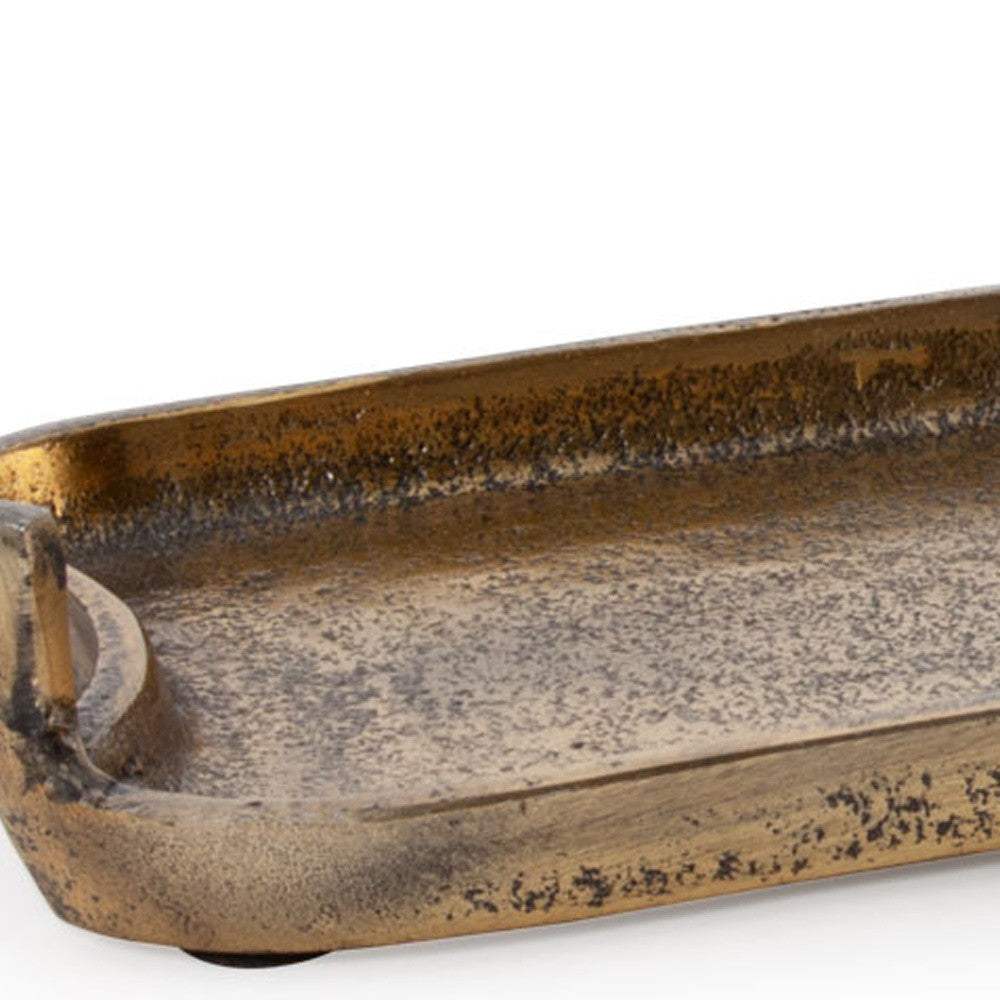 21" Antiqued Gold Aluminum Hammered Vanity Tray With Handles - HomeRoots - Flyclothing LLC