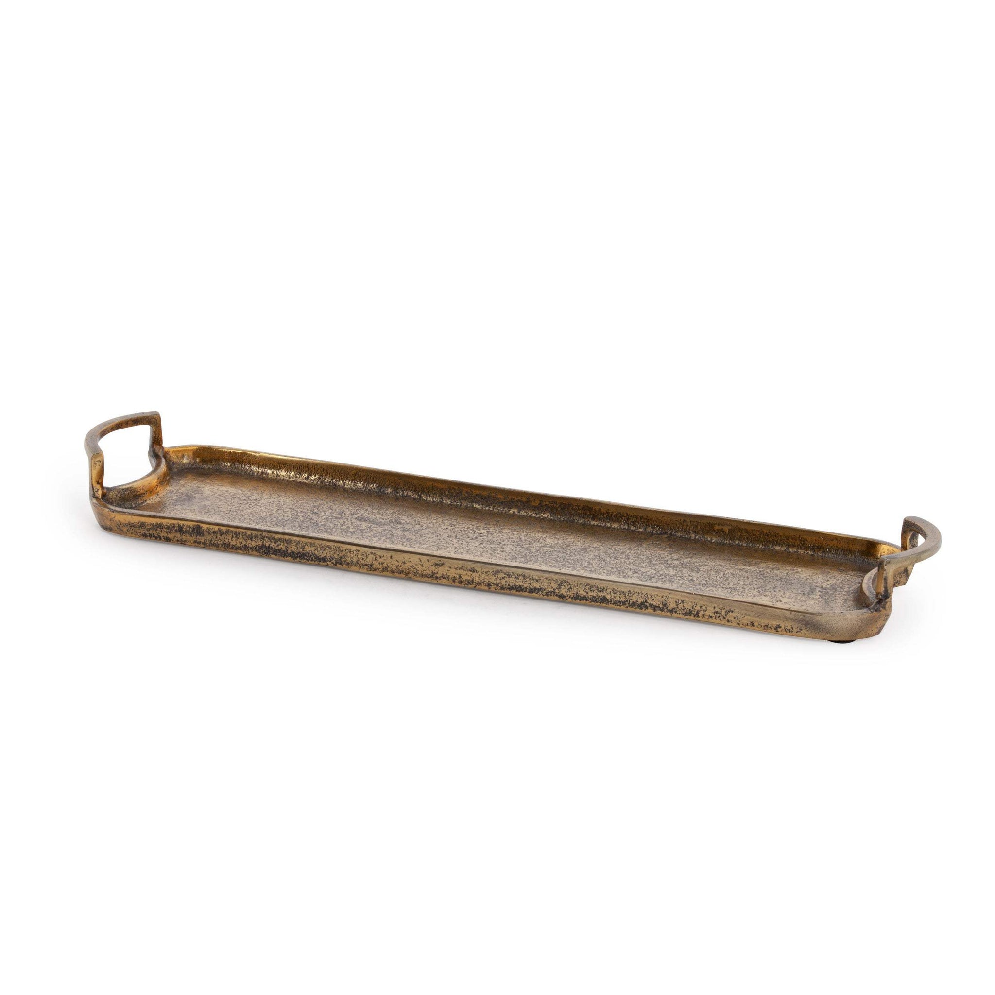 21" Antiqued Gold Aluminum Hammered Vanity Tray With Handles - HomeRoots - Flyclothing LLC