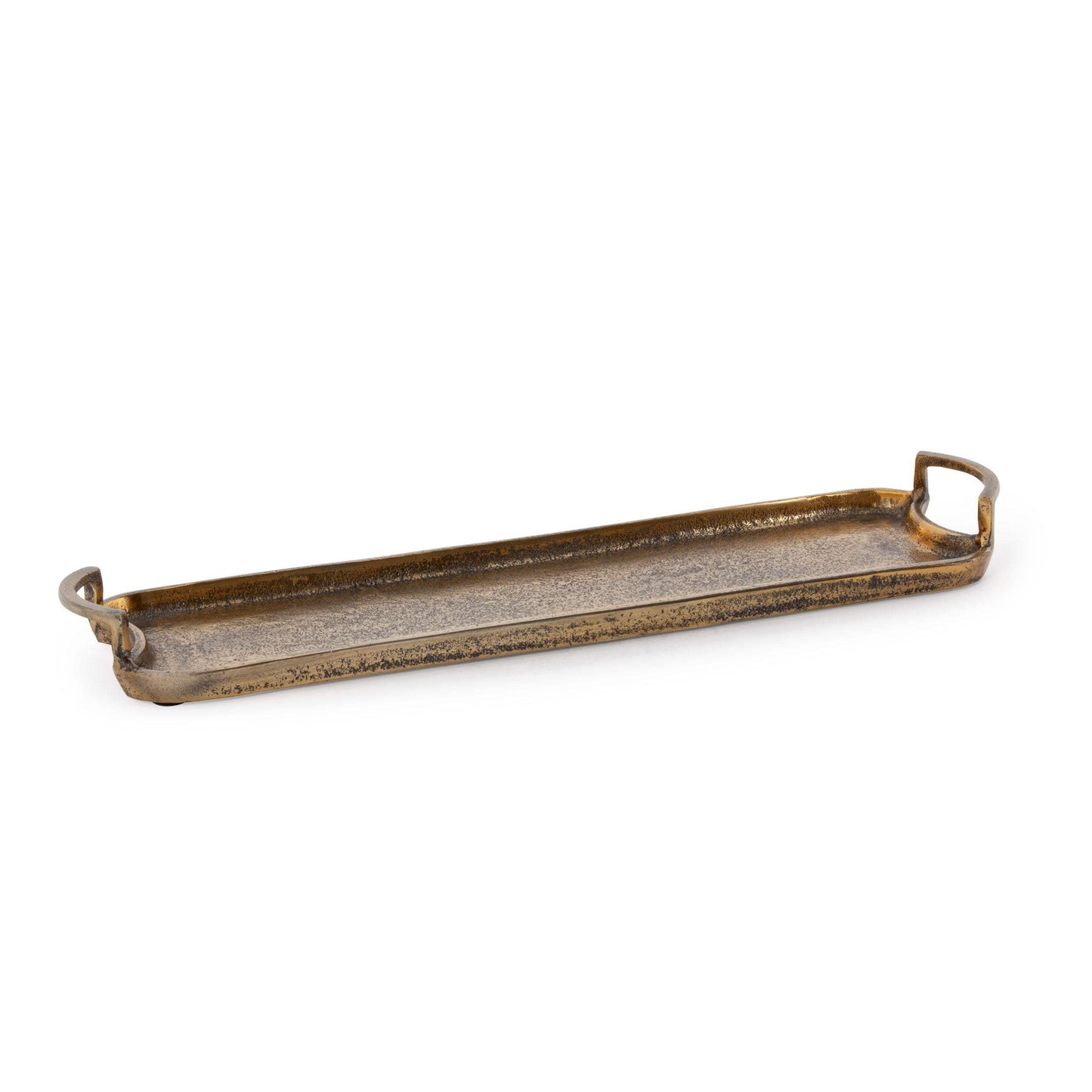 21" Antiqued Gold Aluminum Hammered Vanity Tray With Handles - HomeRoots - Flyclothing LLC