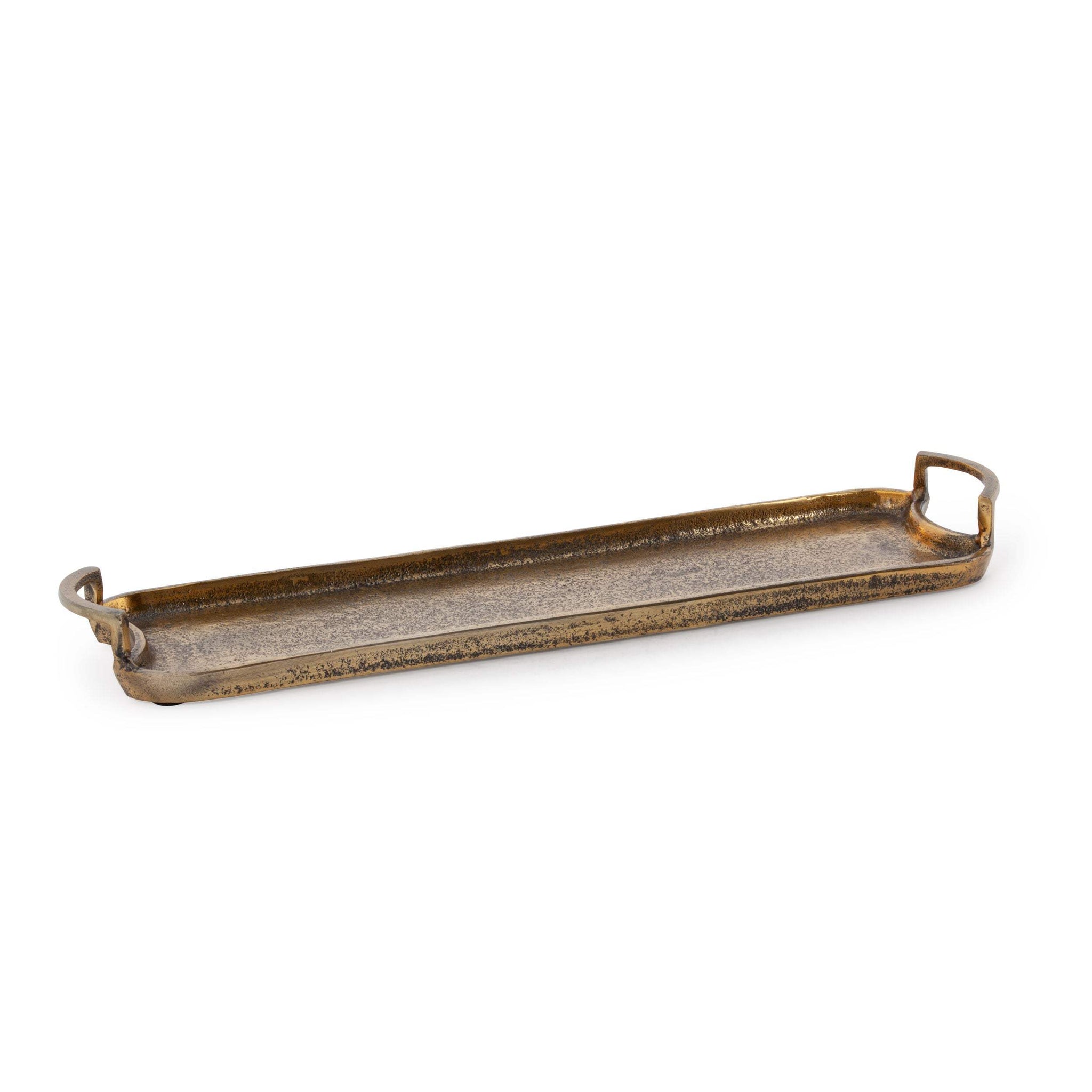 21" Antiqued Gold Aluminum Hammered Vanity Tray With Handles - HomeRoots - Flyclothing LLC