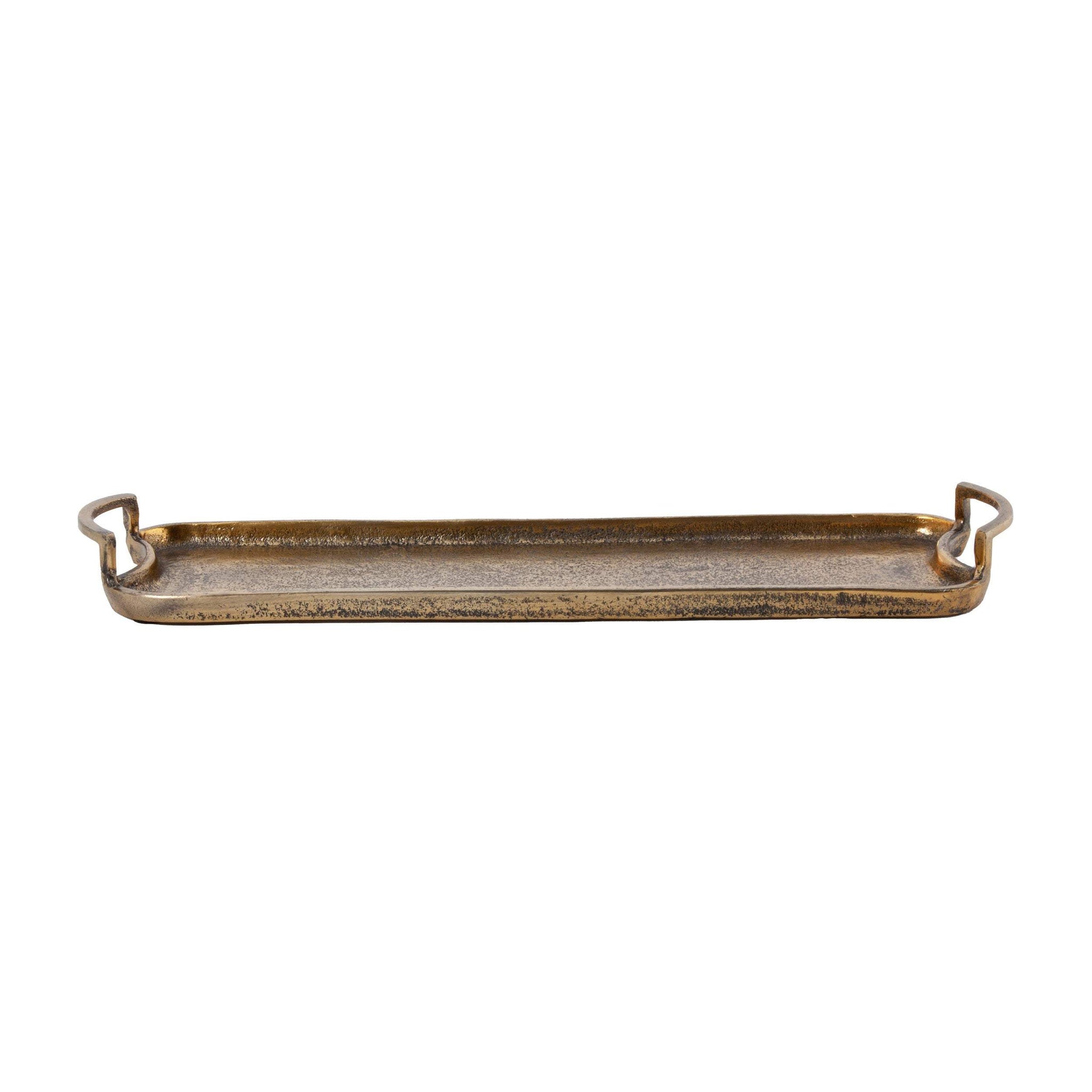 21" Antiqued Gold Aluminum Hammered Vanity Tray With Handles - HomeRoots - Flyclothing LLC