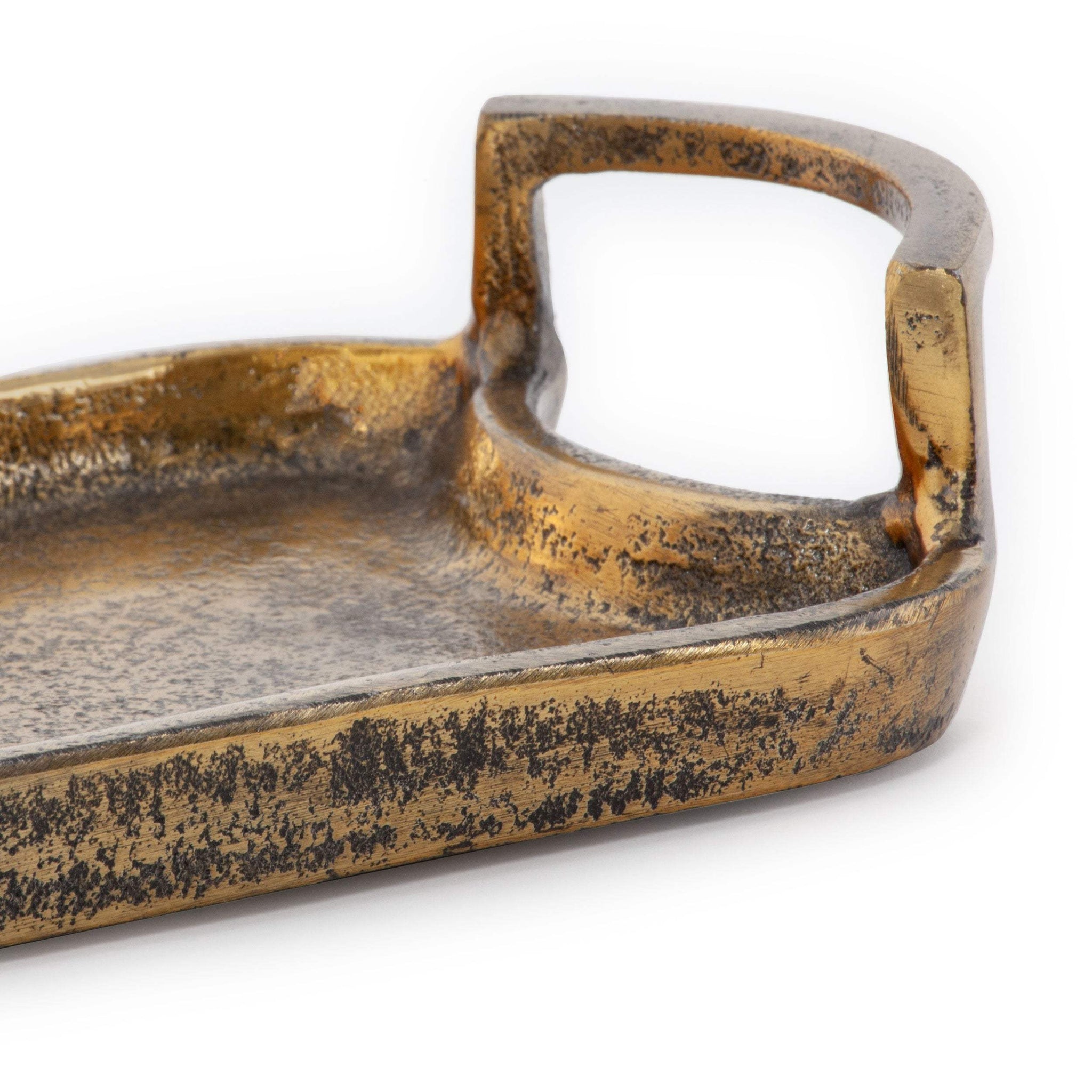 21" Antiqued Gold Aluminum Hammered Vanity Tray With Handles - HomeRoots - Flyclothing LLC