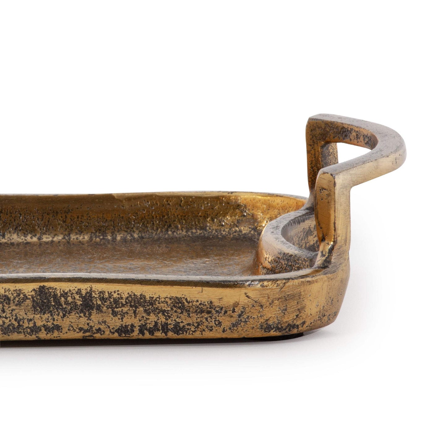 21" Antiqued Gold Aluminum Hammered Vanity Tray With Handles - HomeRoots - Flyclothing LLC