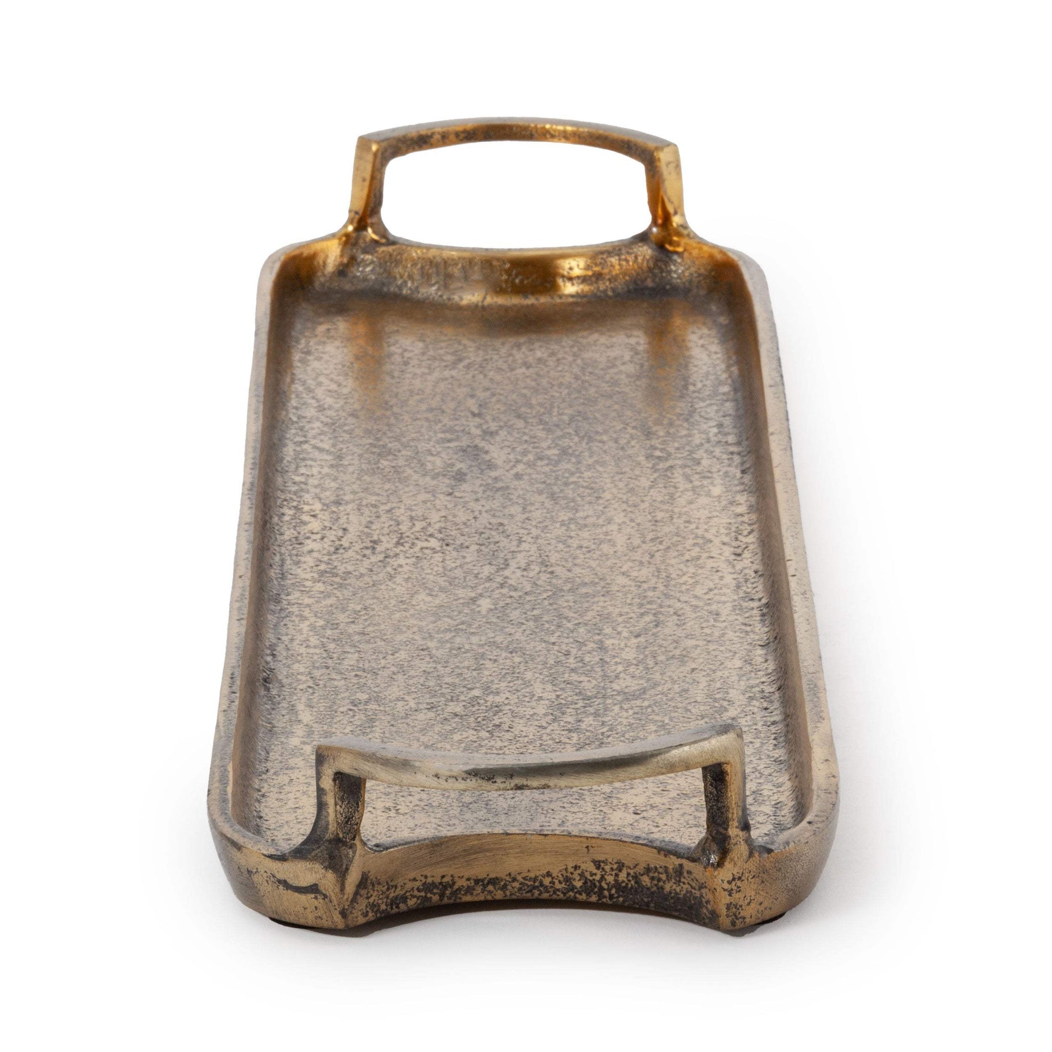 21" Antiqued Gold Aluminum Hammered Vanity Tray With Handles - HomeRoots - Flyclothing LLC
