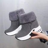Fuzzy Side Zipper Platform Ankle Boots - Trendsi - Flyclothing LLC