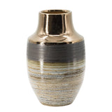 11" Brown And Bronze Striped Ceramic Round Table Vase - Homeroots - Flyclothing LLC