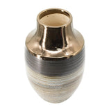 11" Brown And Bronze Striped Ceramic Round Table Vase - Homeroots - Flyclothing LLC