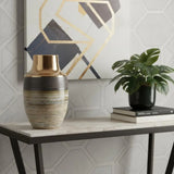 11" Brown And Bronze Striped Ceramic Round Table Vase - Homeroots - Flyclothing LLC