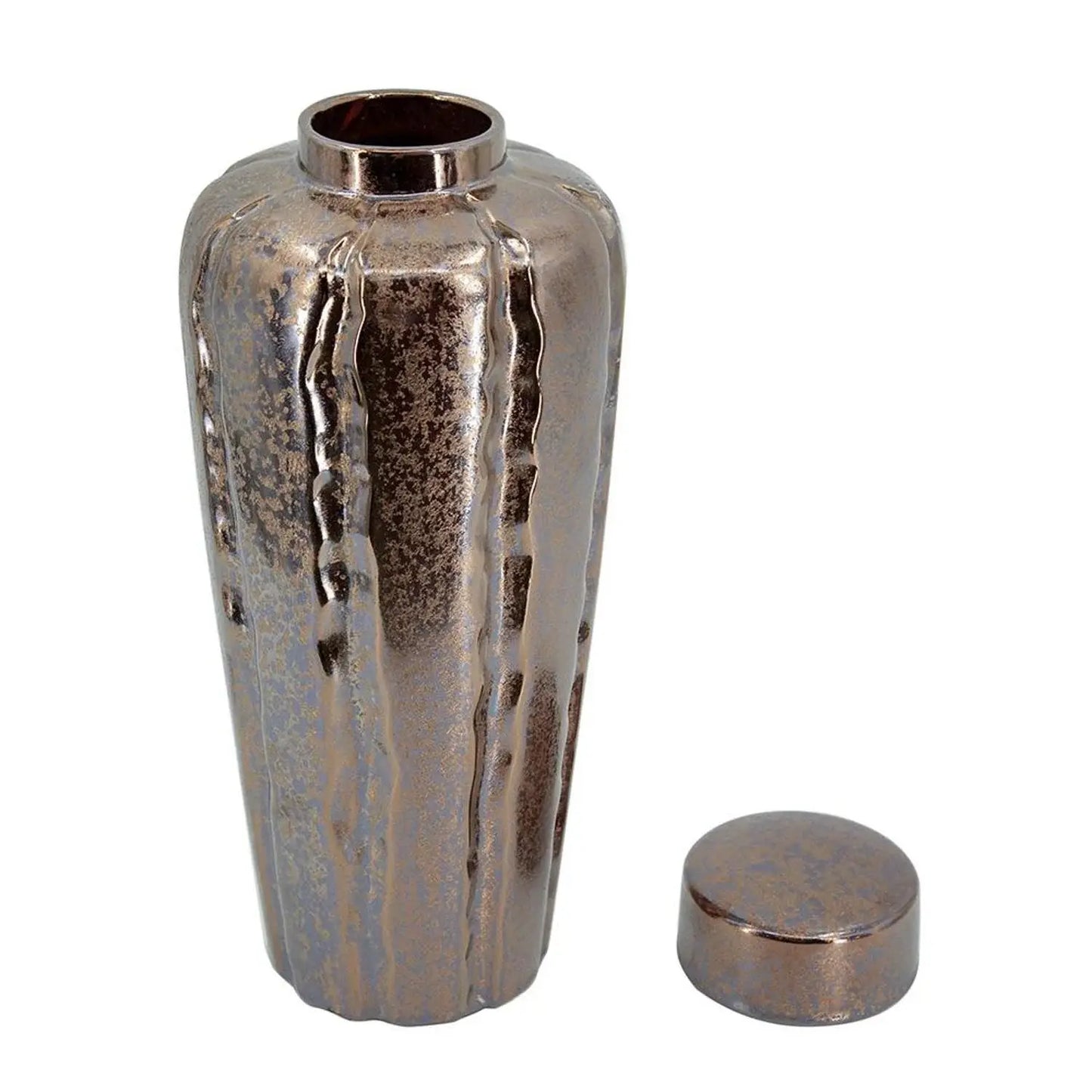 Set of Three Bronze And Silver Ceramic Urn Ginger Jars - Homeroots - Flyclothing LLC