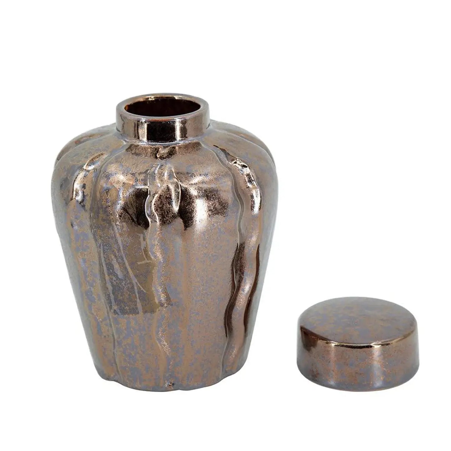 Set of Three Bronze And Silver Ceramic Urn Ginger Jars - Homeroots - Flyclothing LLC