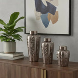 Set of Three Bronze And Silver Ceramic Urn Ginger Jars - Homeroots - Flyclothing LLC