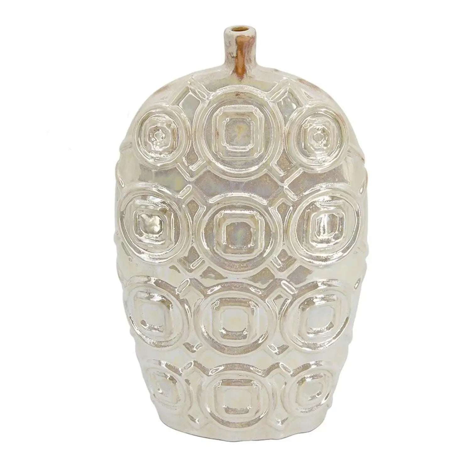 16" Cream Geometric Ceramic Bud Table Vase - Homeroots - Flyclothing LLC