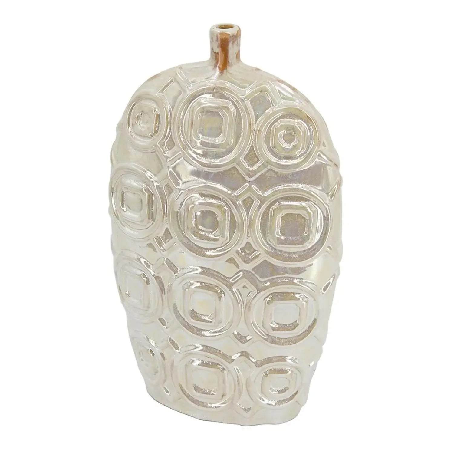 16" Cream Geometric Ceramic Bud Table Vase - Homeroots - Flyclothing LLC