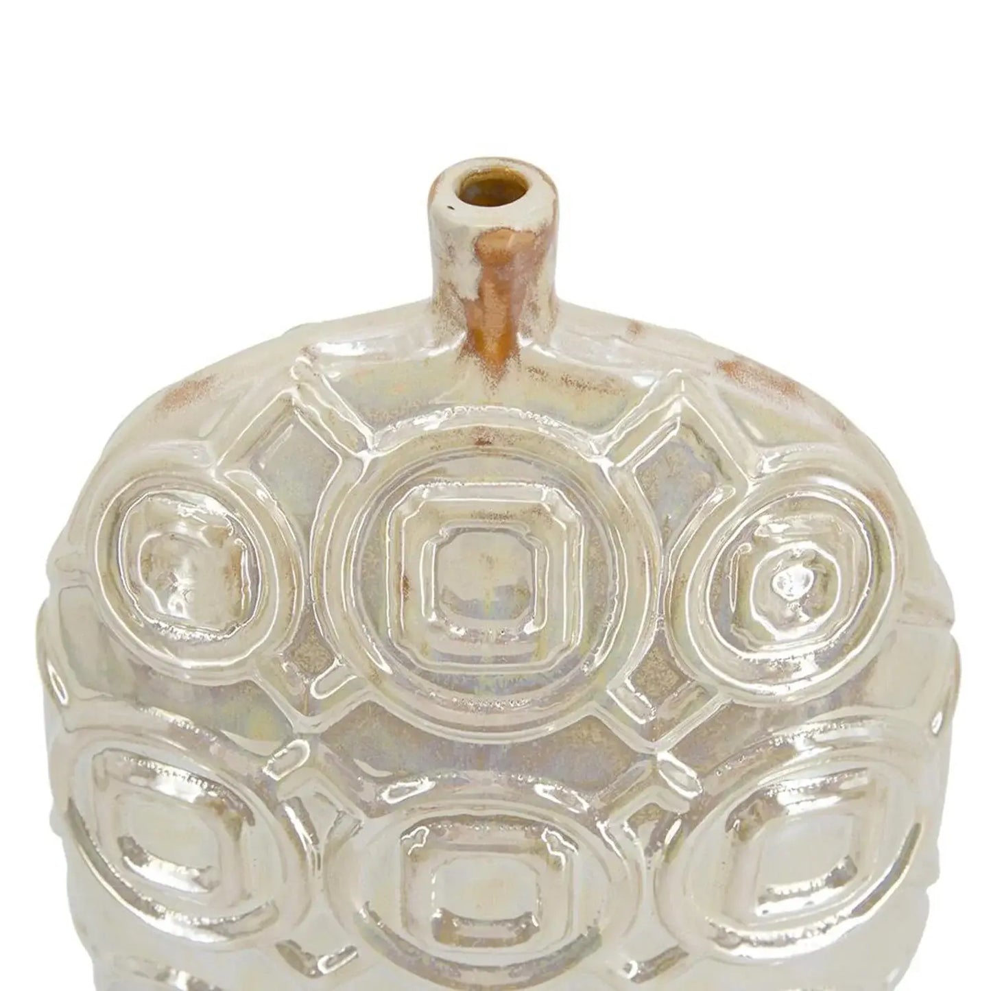 16" Cream Geometric Ceramic Bud Table Vase - Homeroots - Flyclothing LLC