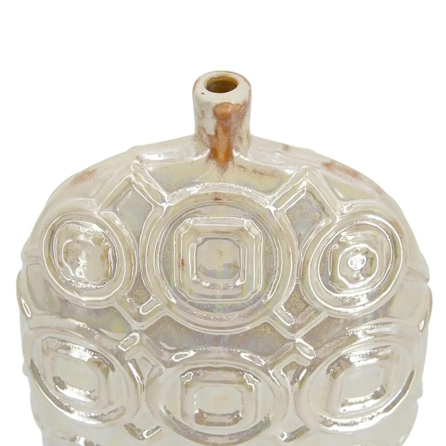 16" Cream Geometric Ceramic Bud Table Vase - Homeroots - Flyclothing LLC