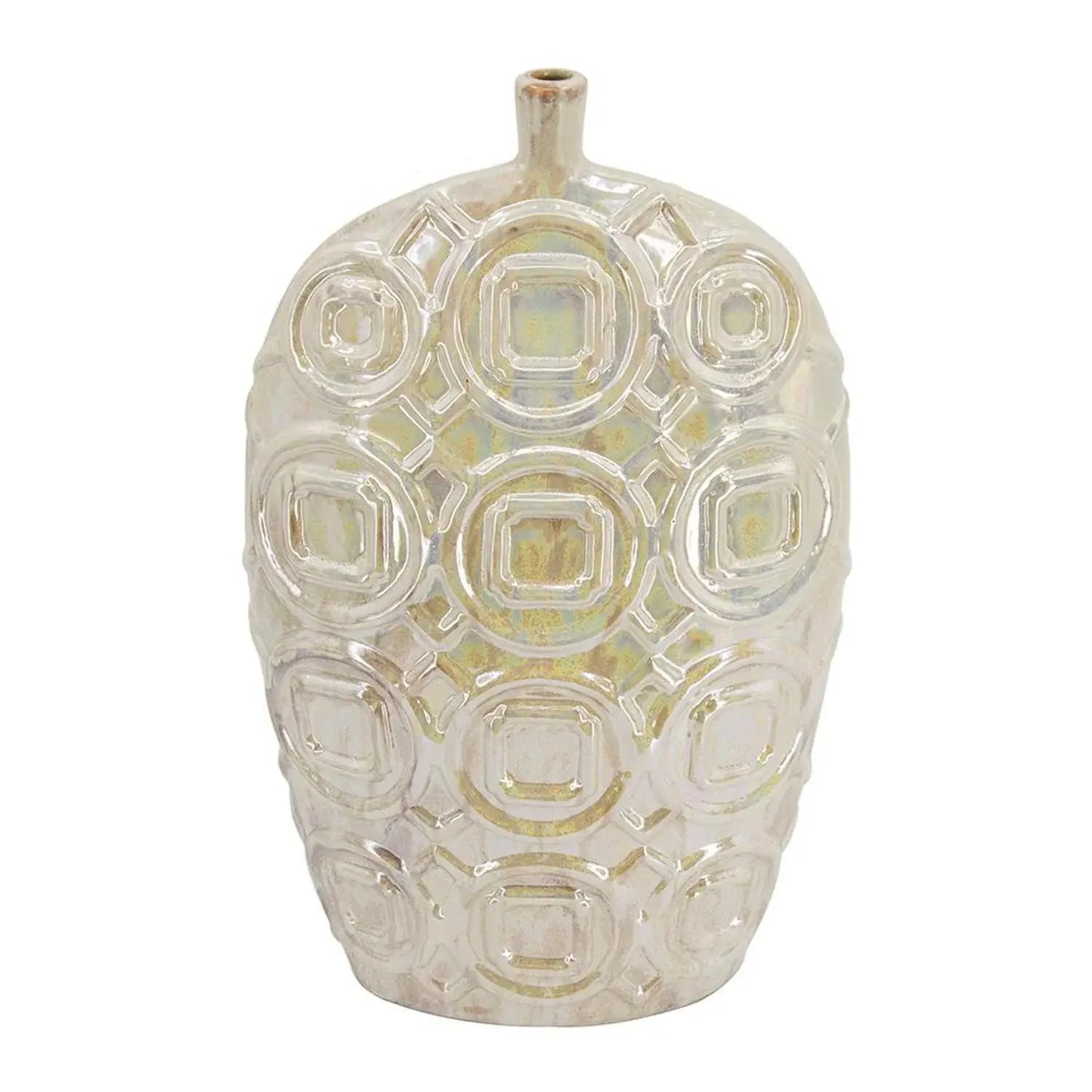 20" Cream Geometric Ceramic Bud Table Vase - Homeroots - Flyclothing LLC