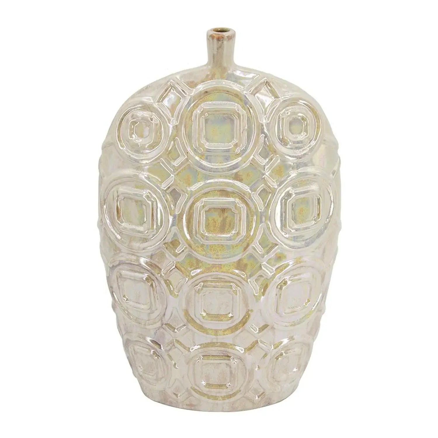 20" Cream Geometric Ceramic Bud Table Vase - Homeroots - Flyclothing LLC