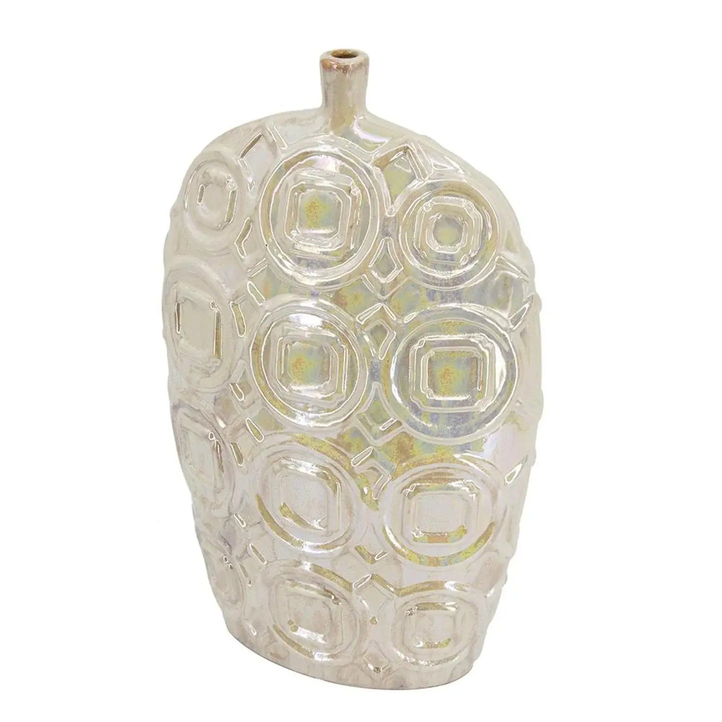 20" Cream Geometric Ceramic Bud Table Vase - Homeroots - Flyclothing LLC