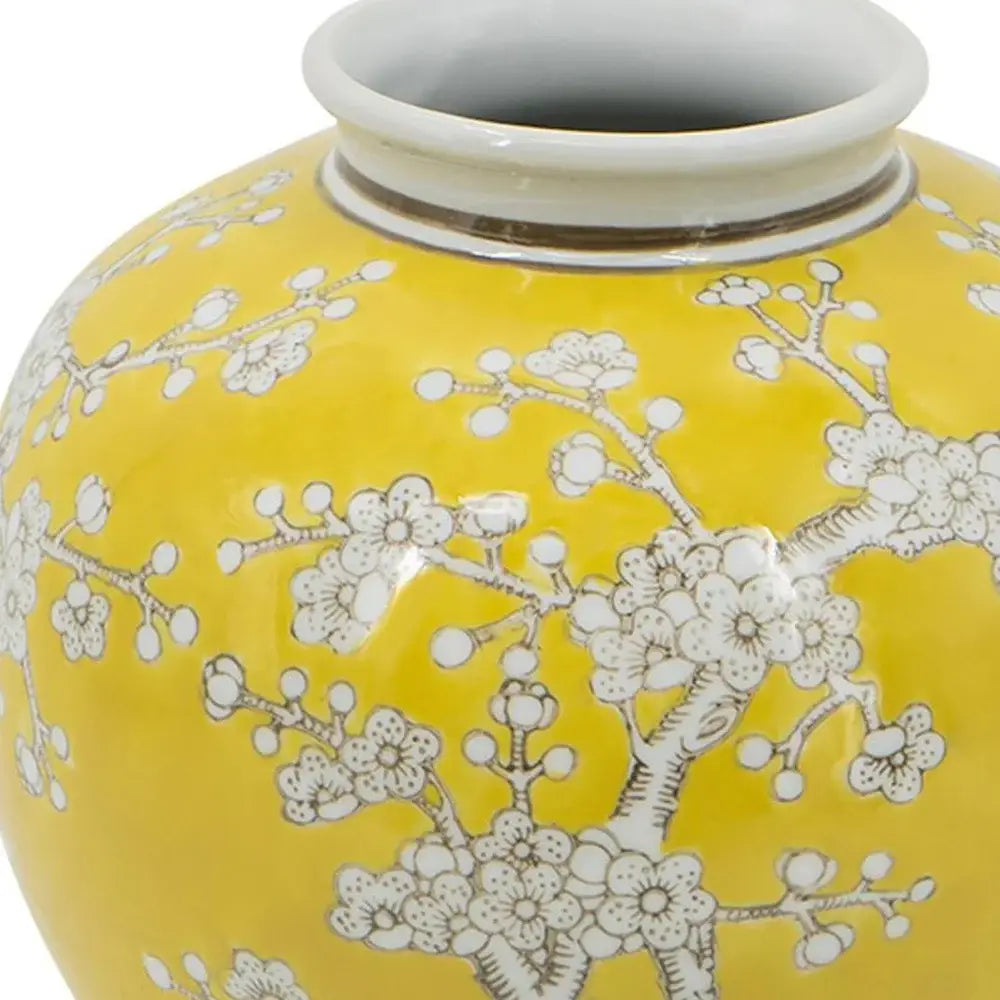 9" Yellow And White Chinoiserie Floral Porcelain Table Vase - Homeroots - Flyclothing LLC