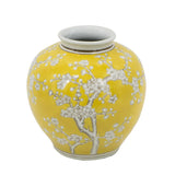 9" Yellow And White Chinoiserie Floral Porcelain Table Vase - Homeroots - Flyclothing LLC