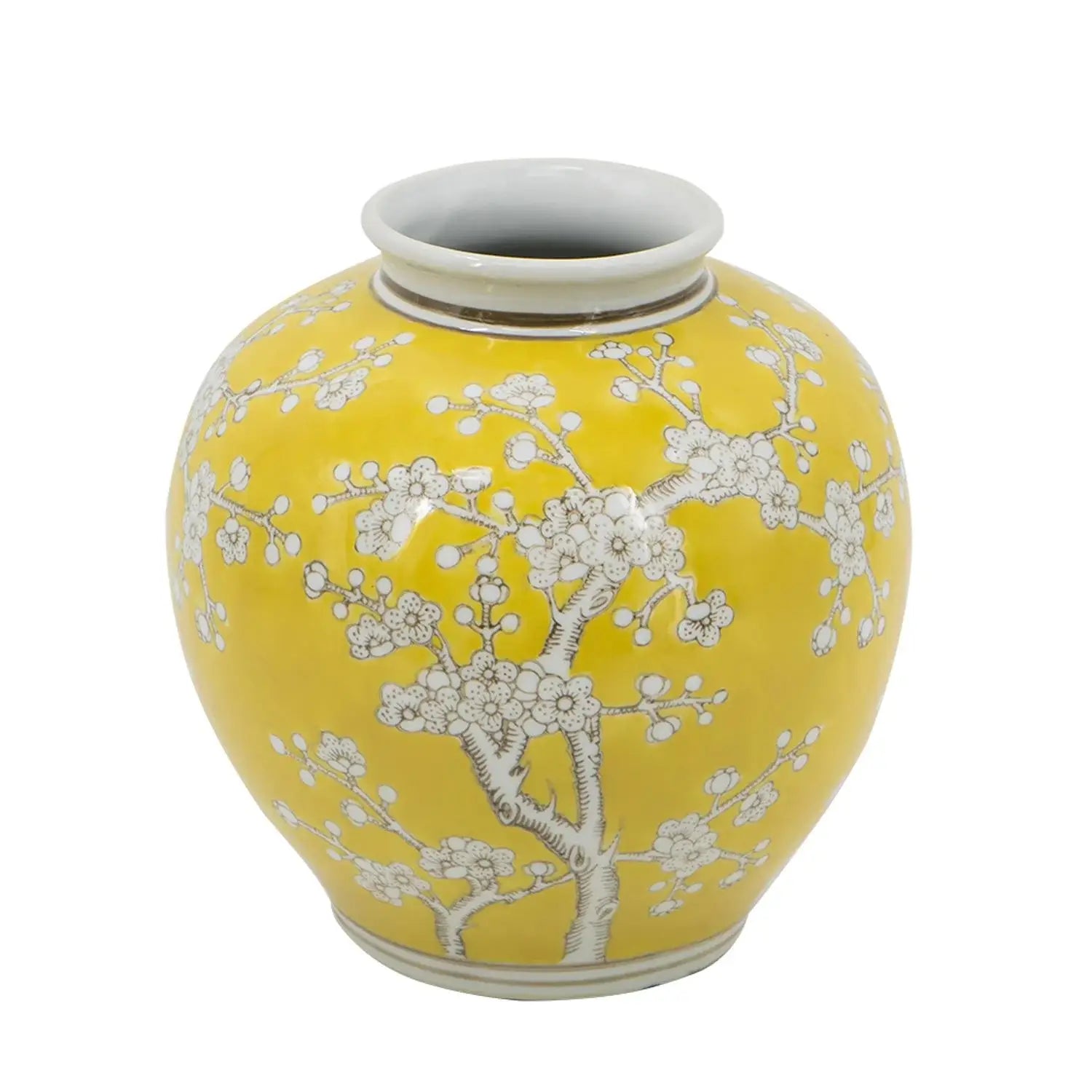 9" Yellow And White Chinoiserie Floral Porcelain Table Vase - Homeroots - Flyclothing LLC