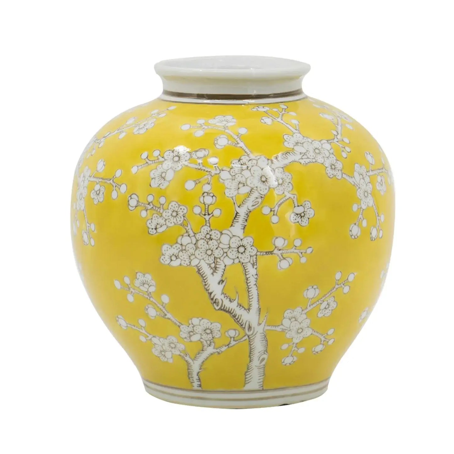 9" Yellow And White Chinoiserie Floral Porcelain Table Vase - Homeroots - Flyclothing LLC