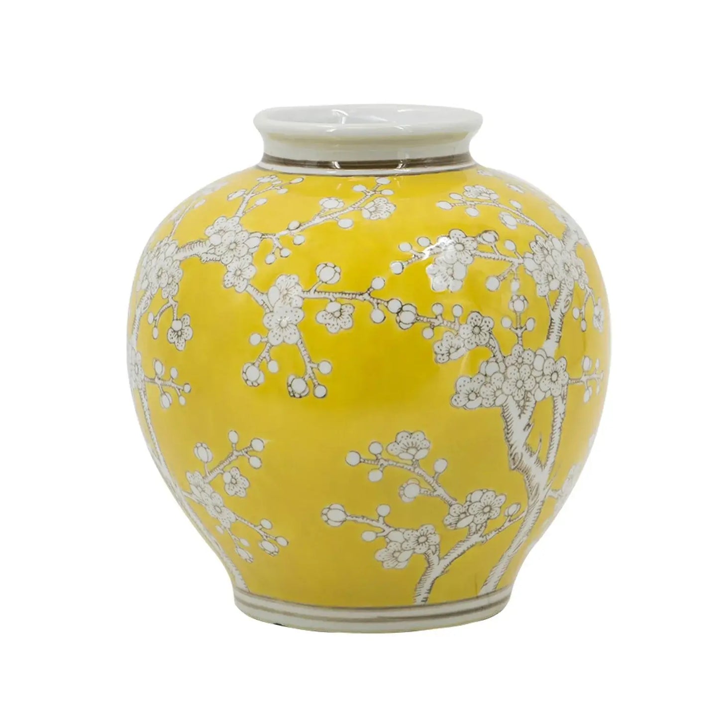 9" Yellow And White Chinoiserie Floral Porcelain Table Vase - Homeroots - Flyclothing LLC