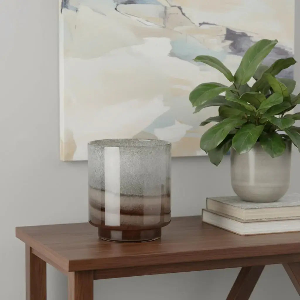 9" Gray And Brown Ombre Glass Round Table Vase - Homeroots - Flyclothing LLC
