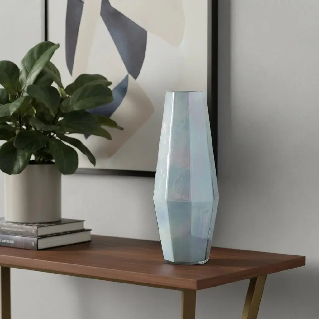 20" Blue And Opal Glass Cylinder Table Vase - Homeroots - Flyclothing LLC