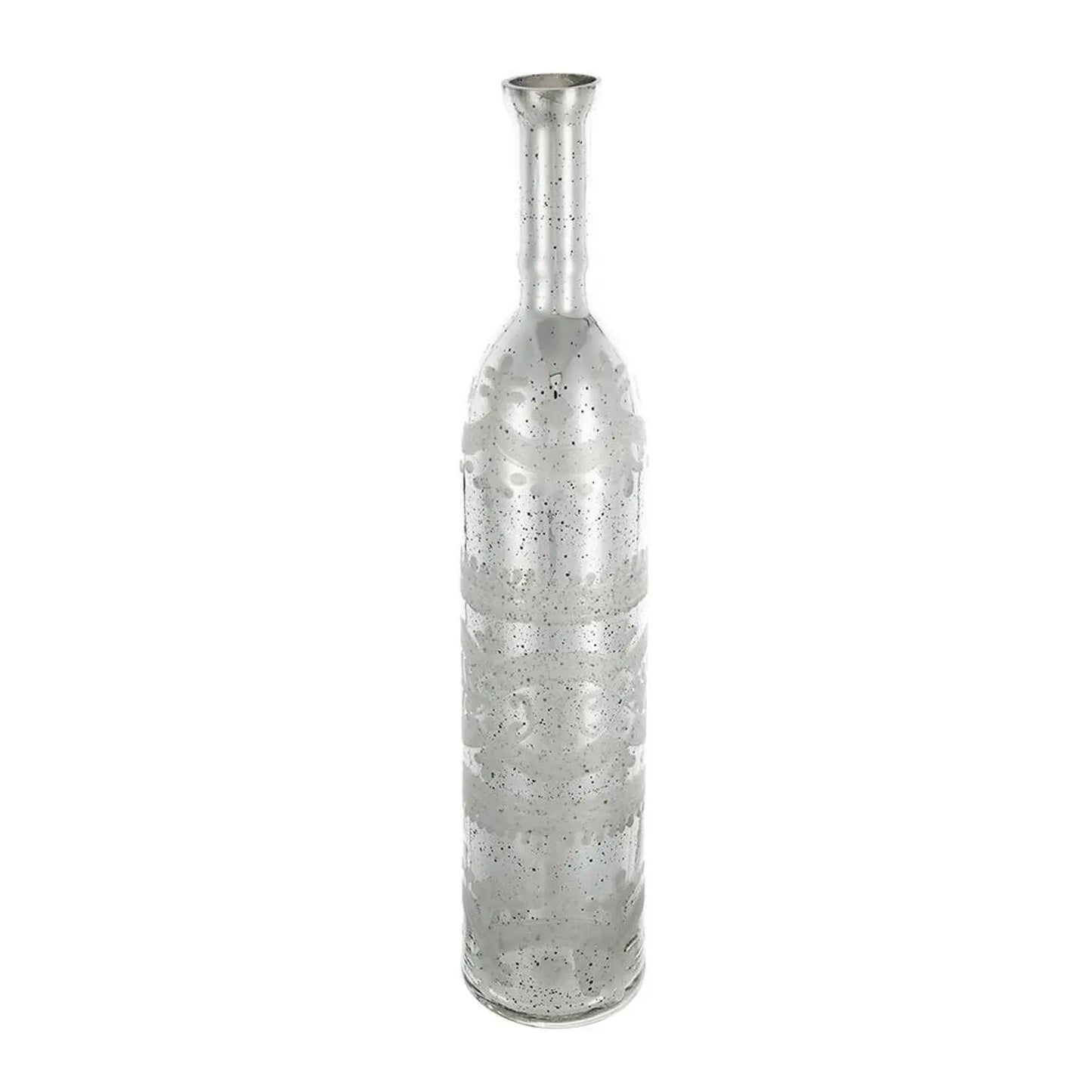 25" Antiqued Silver Floral Glass Bottle Table Vase - Homeroots - Flyclothing LLC
