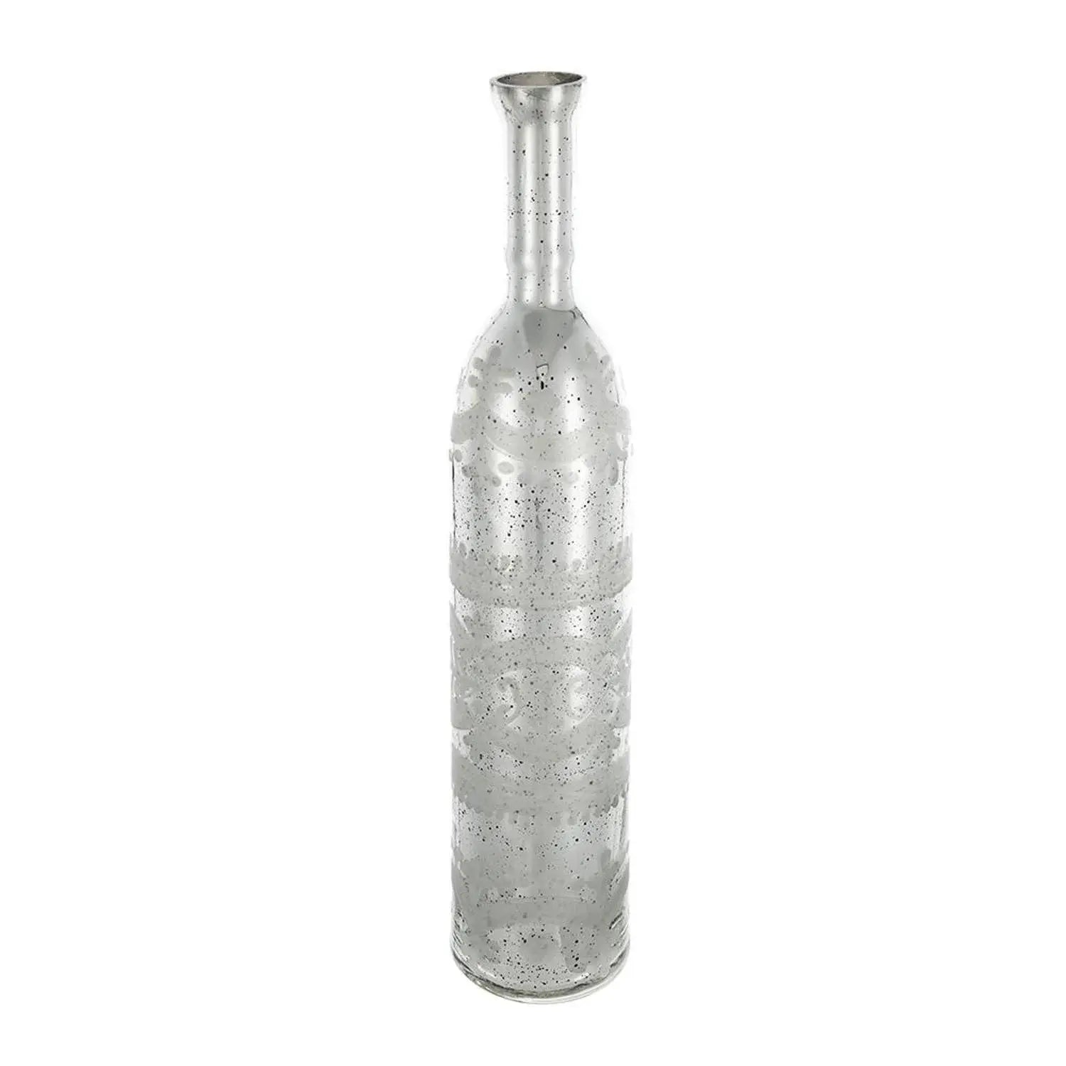25" Antiqued Silver Floral Glass Bottle Table Vase - Homeroots - Flyclothing LLC