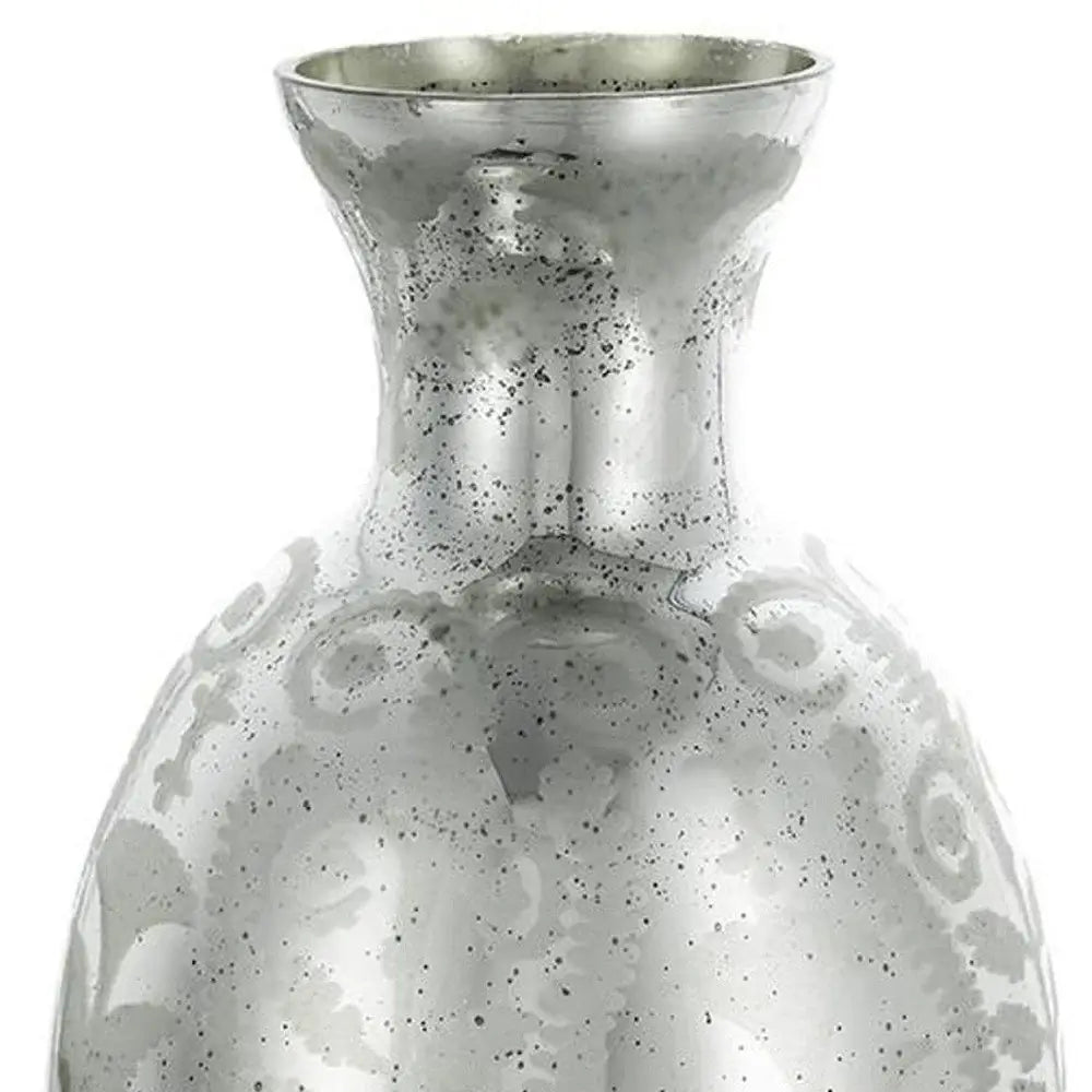 18" Antiqued Silver Floral Glass Table Vase - Homeroots - Flyclothing LLC