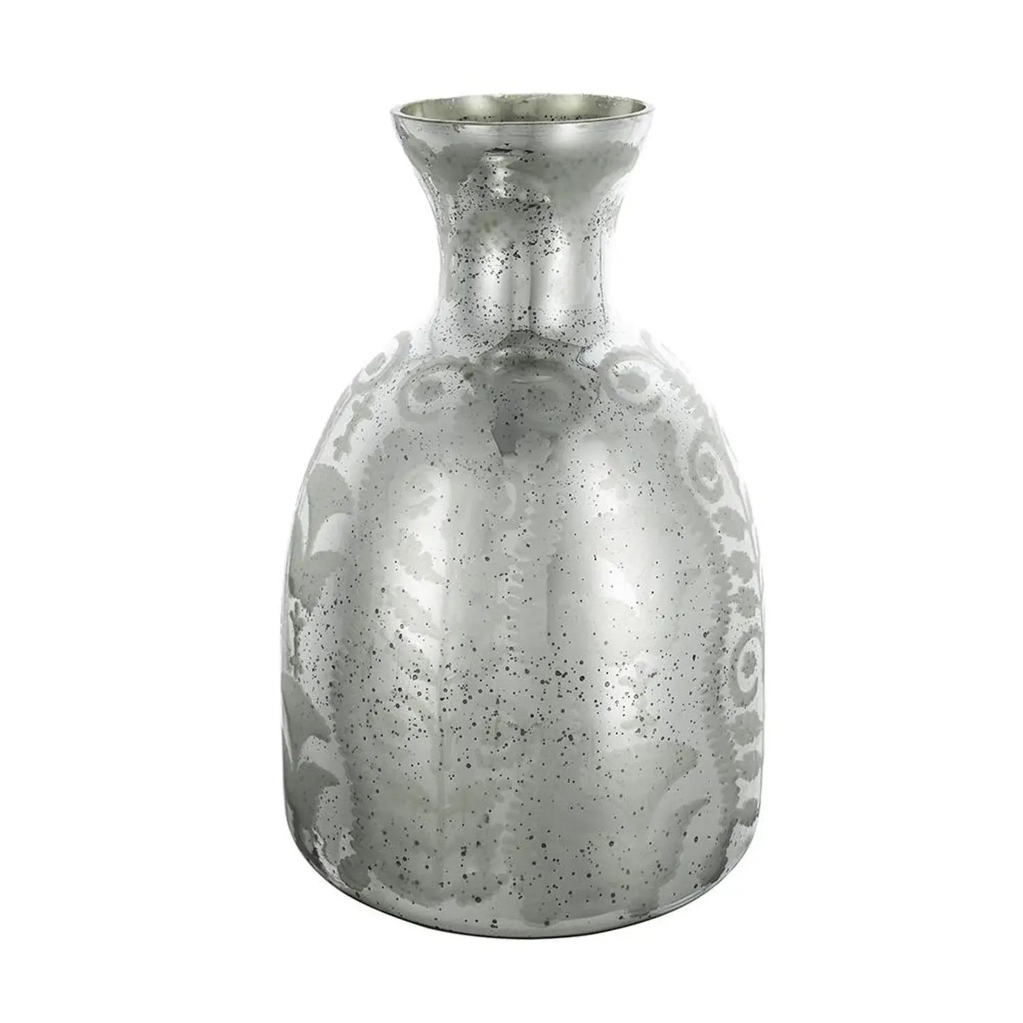 18" Antiqued Silver Floral Glass Table Vase - Homeroots - Flyclothing LLC