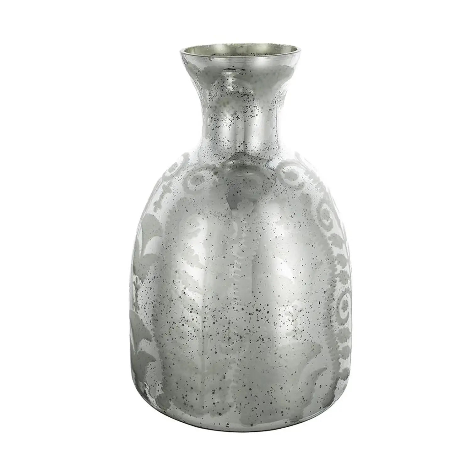 18" Antiqued Silver Floral Glass Table Vase - Homeroots - Flyclothing LLC